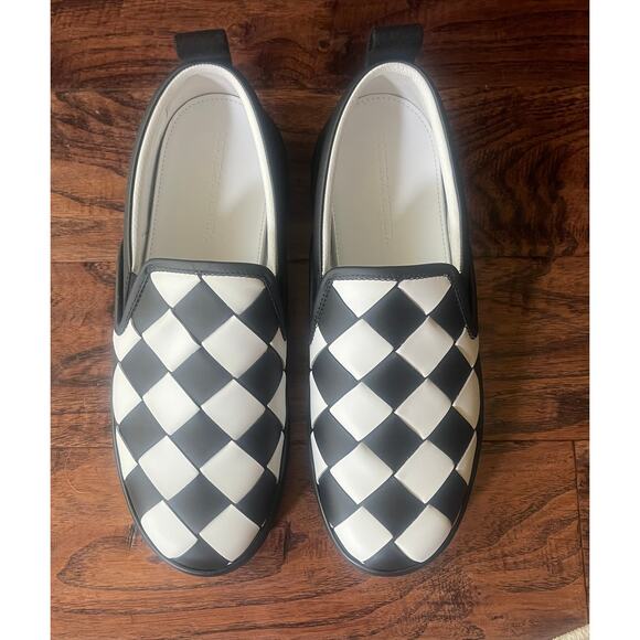 $1095 NIB Bottega Veneta Woven Leather Slip-On Sneakers Black White Men\'s 10(43) main image 4